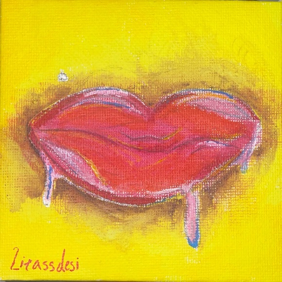 4x4 small painting “drip lips” Artist: Litassdesi - Picture 1 of 2